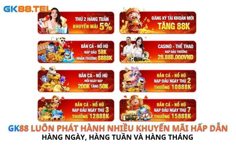 Định kỳ mỗi ngày, mỗi tuần và mỗi tháng nhà cái lại phát hành thêm nhiều ưu đãi mới